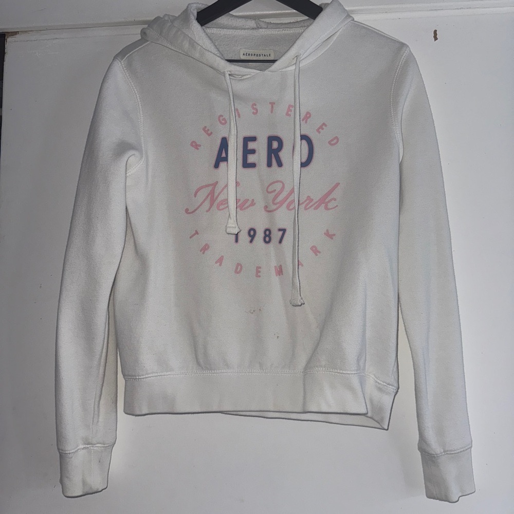 Aeropostale White Hoodie with Pink/Purple Lettering